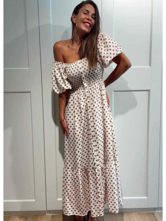 Vestido Abullonado Lunares MAYLOR Beige HEVE