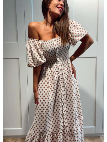 Vestido Abullonado Lunares MAYLOR Beige HEVE