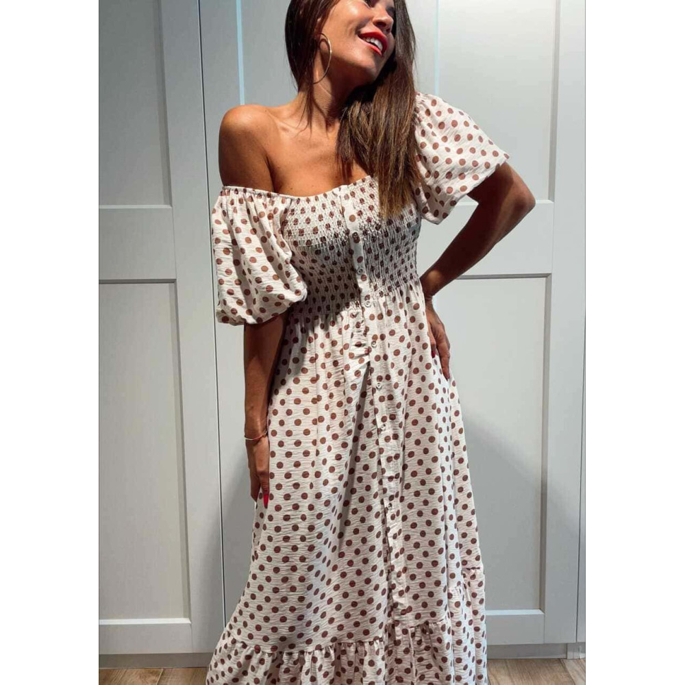 Vestido Abullonado Lunares MAYLOR Beige HEVE