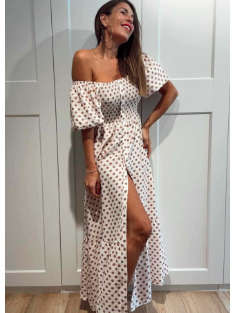 Vestido Abullonado Lunares MAYLOR Beige HEVE