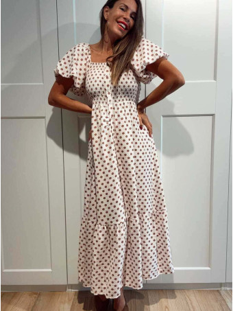Vestido Abullonado Lunares MAYLOR Beige HEVE