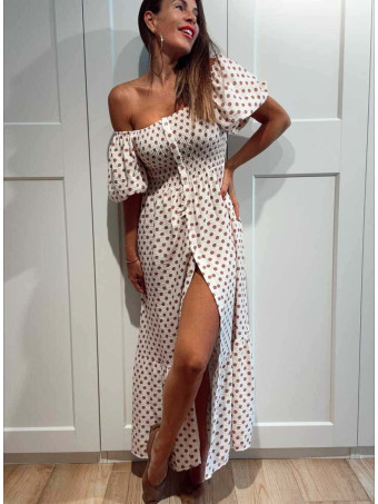 Vestido Abullonado Lunares MAYLOR Beige HEVE