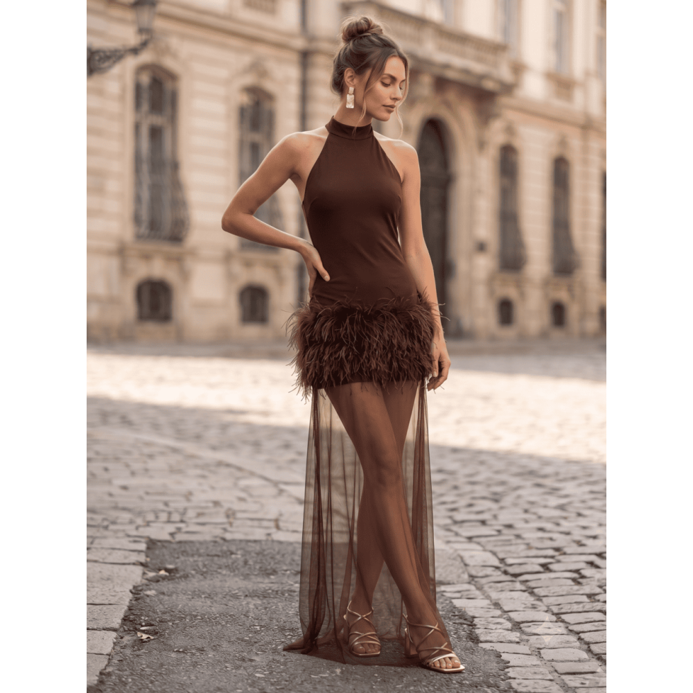 Vestido Halter Fiesta SERELUNE Marrón HEVE