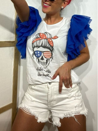Short Denim Ripped EVILA Blanco HEVE