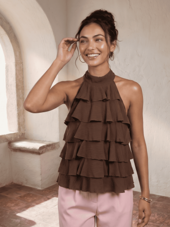 Cuerpo Halter con Volantes BELISEE Marrón HEVE