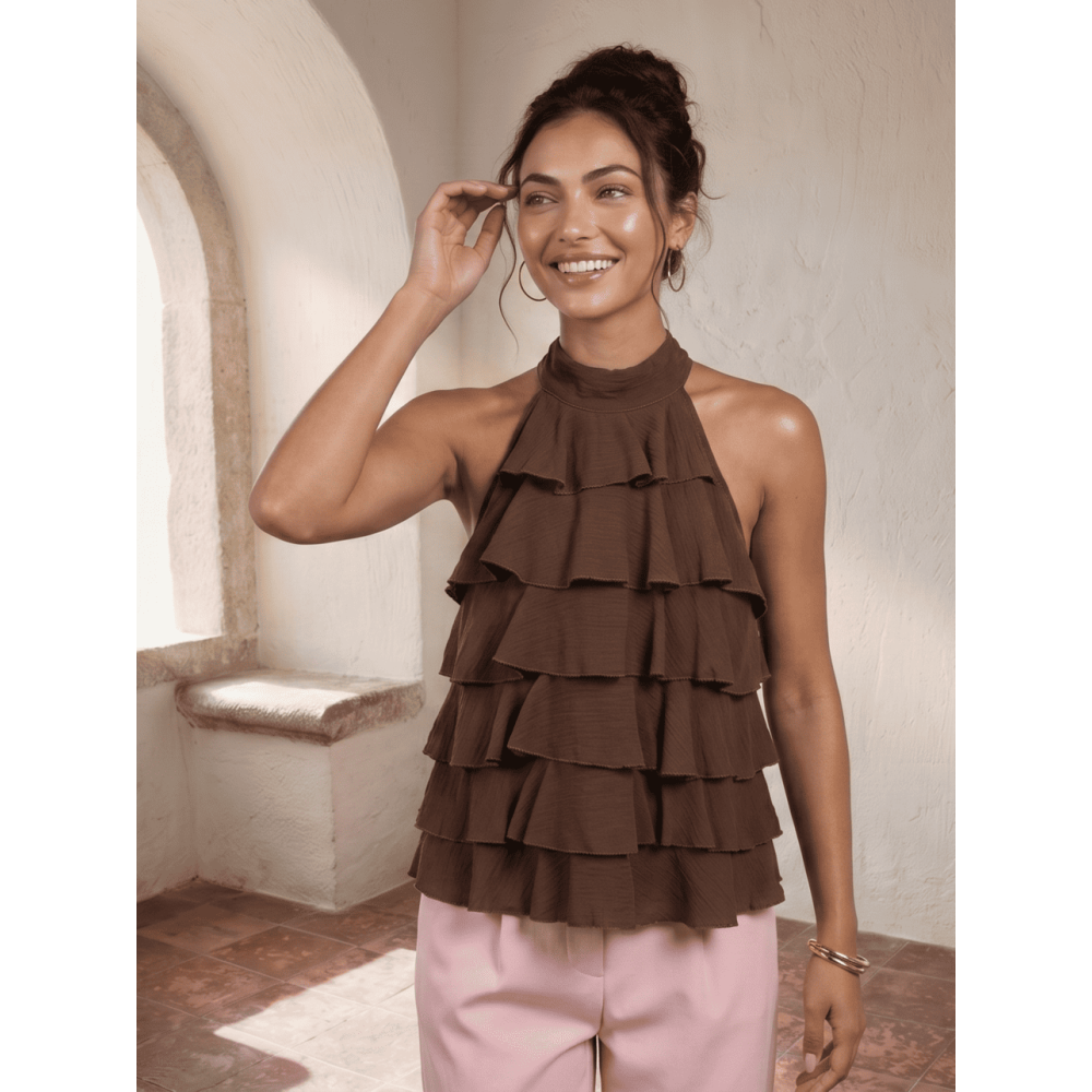 Cuerpo Halter con Volantes BELISEE Marrón HEVE