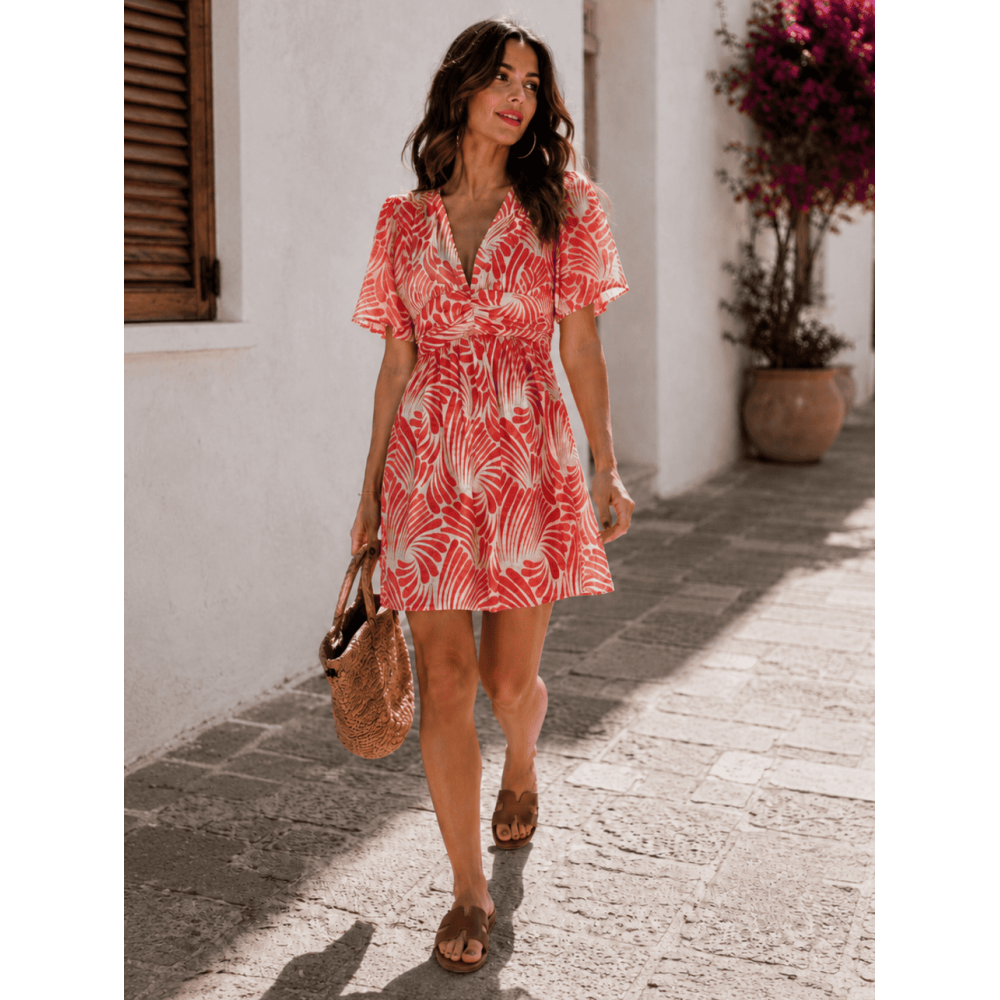 Vestido Corto Estampado SERASI Fucsia/Beige HEVE