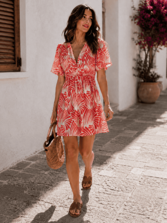 Vestido Corto Estampado SERASI Fucsia/Beige HEVE