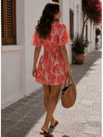 Vestido Corto Estampado SERASI Fucsia/Beige HEVE