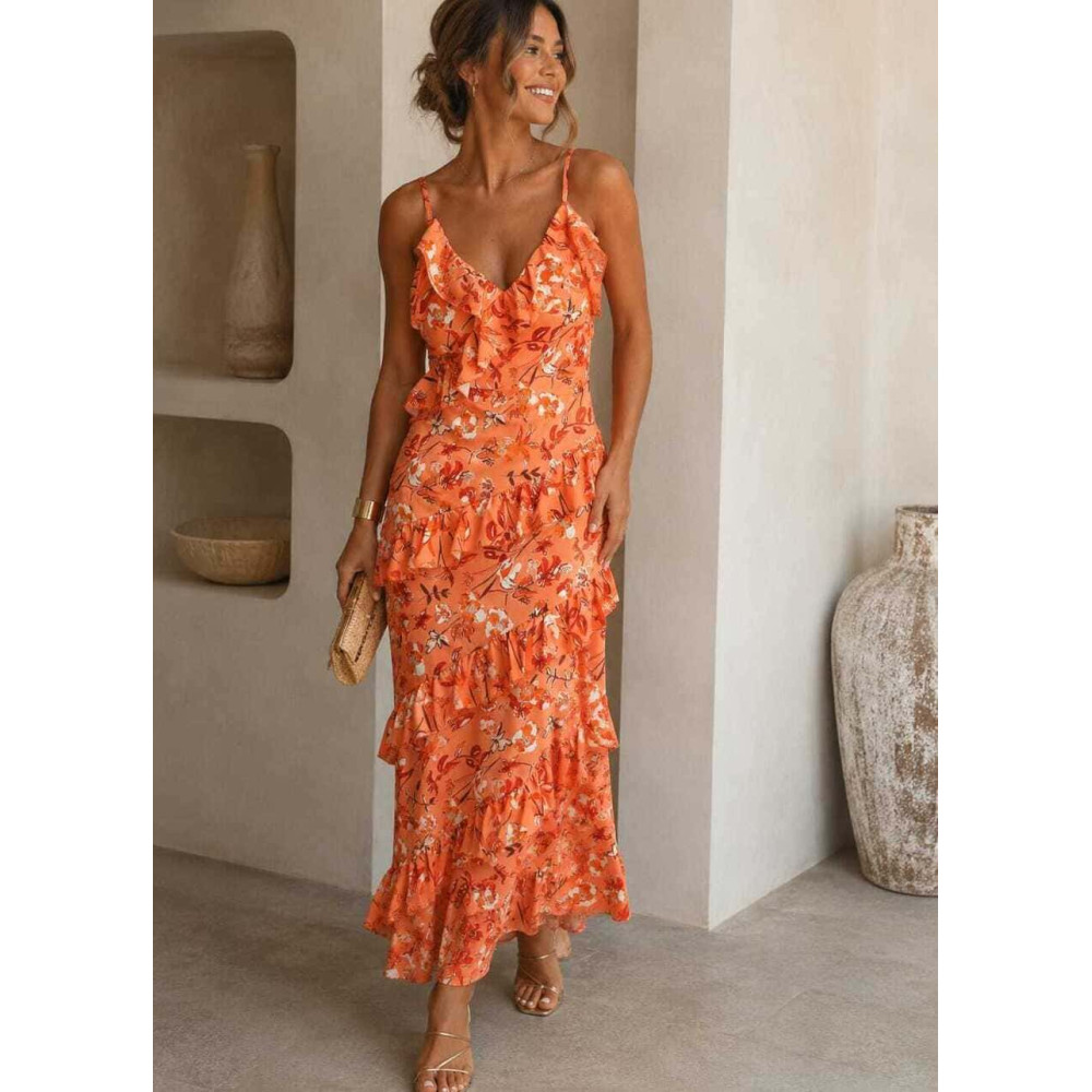 Vestido Estampado Volantes CALANDRA Coral HEVE