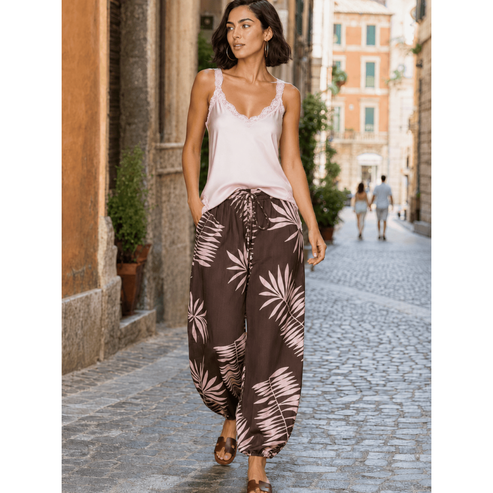 Pantalón Bombacho Hojas VIRENA Marrón HEVE