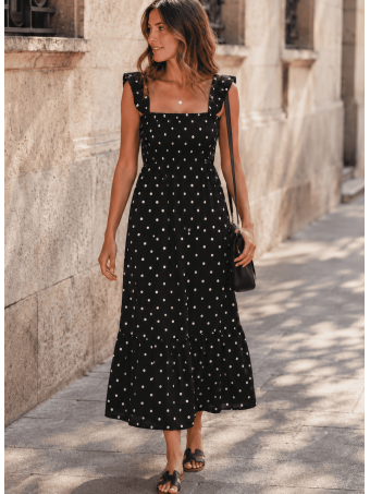 Vestido Lunares Nido de Abeja SALENZIA Negro HEVE