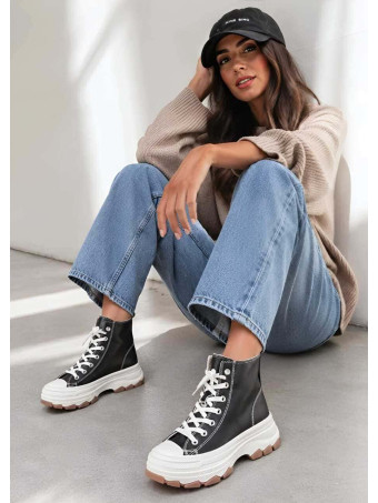 Sneaker Abotinada Piel Sintética HUSTLE Negro HEVE