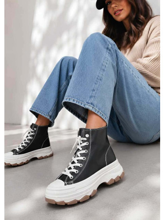 Sneaker Abotinada Piel Sintética HUSTLE Negro HEVE