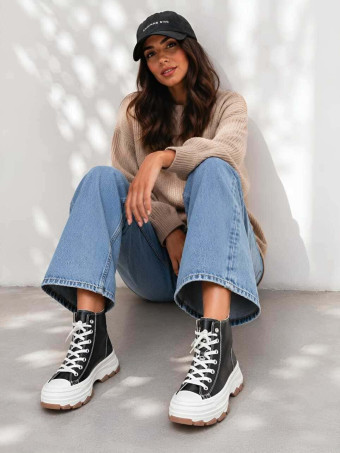 Sneaker Abotinada Piel Sintética HUSTLE Negro HEVE