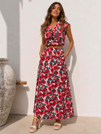 Conjunto Estampado Flores LORIEN Burdeos HEVE