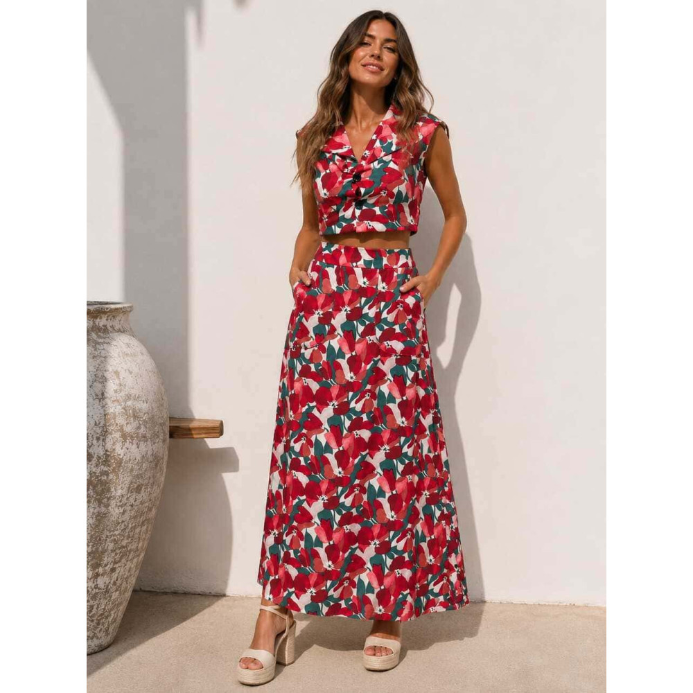 Conjunto Estampado Flores LORIEN Burdeos HEVE