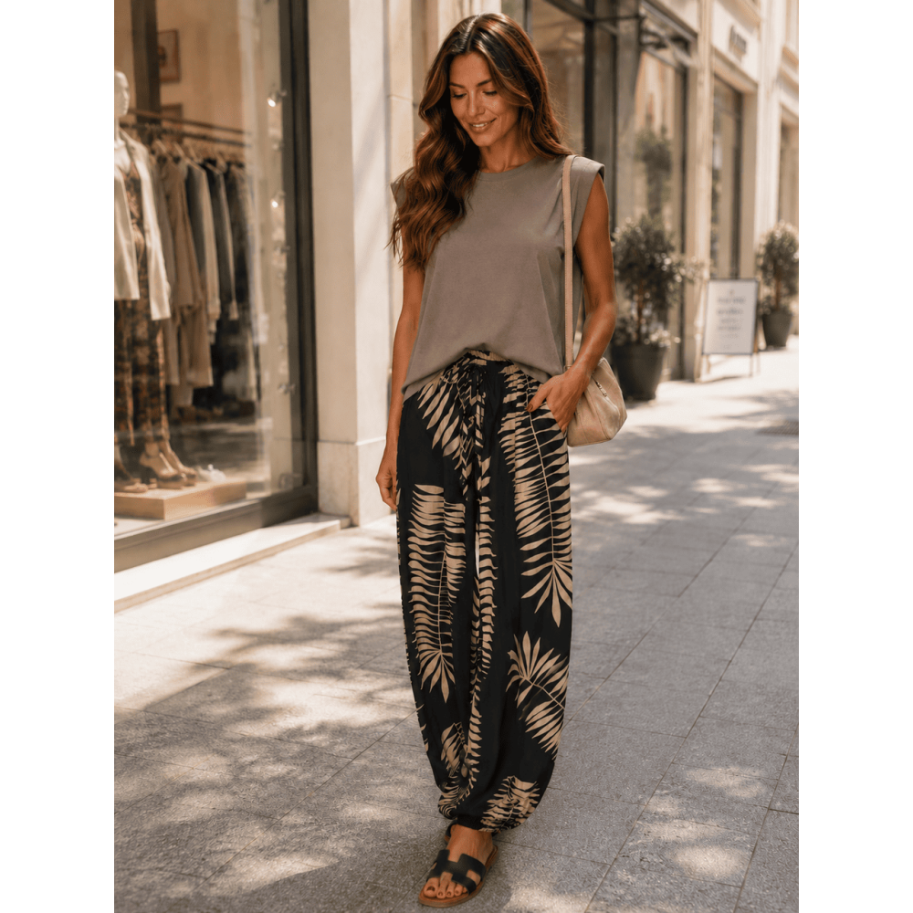 Pantalón Bombacho Hojas VIRENA Negro HEVE