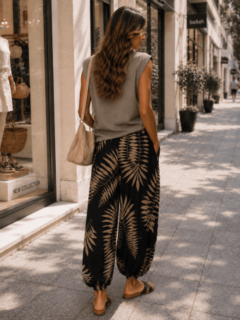 Pantalón Bombacho Hojas VIRENA Negro HEVE