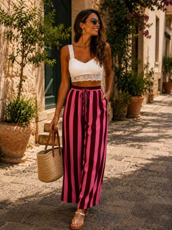 Pantalón Palazzo Rayas VOSSEL Rosa HEVE