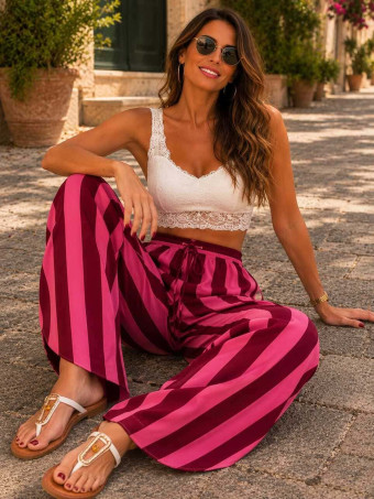 Pantalón Palazzo Rayas VOSSEL Rosa HEVE