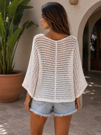 Cárdigan Crochet Murciélago SORIELA Blanco HEVE