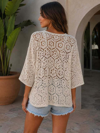 Cárdigan Crochet Murciélago CALYRA Beige HEVE