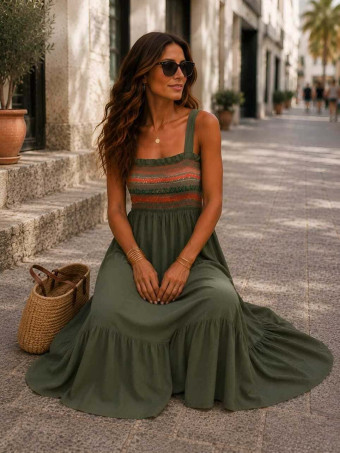 Vestido Nido de Abeja SUNAYA Verde Militar HEVE