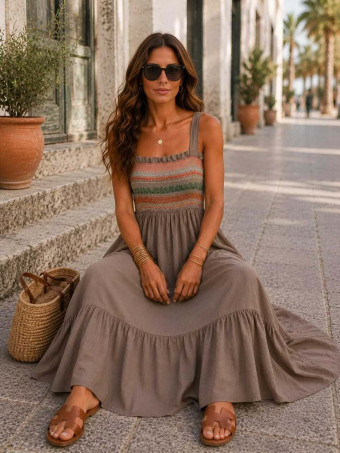 Vestido Nido de Abeja SUNAYA Taupe HEVE