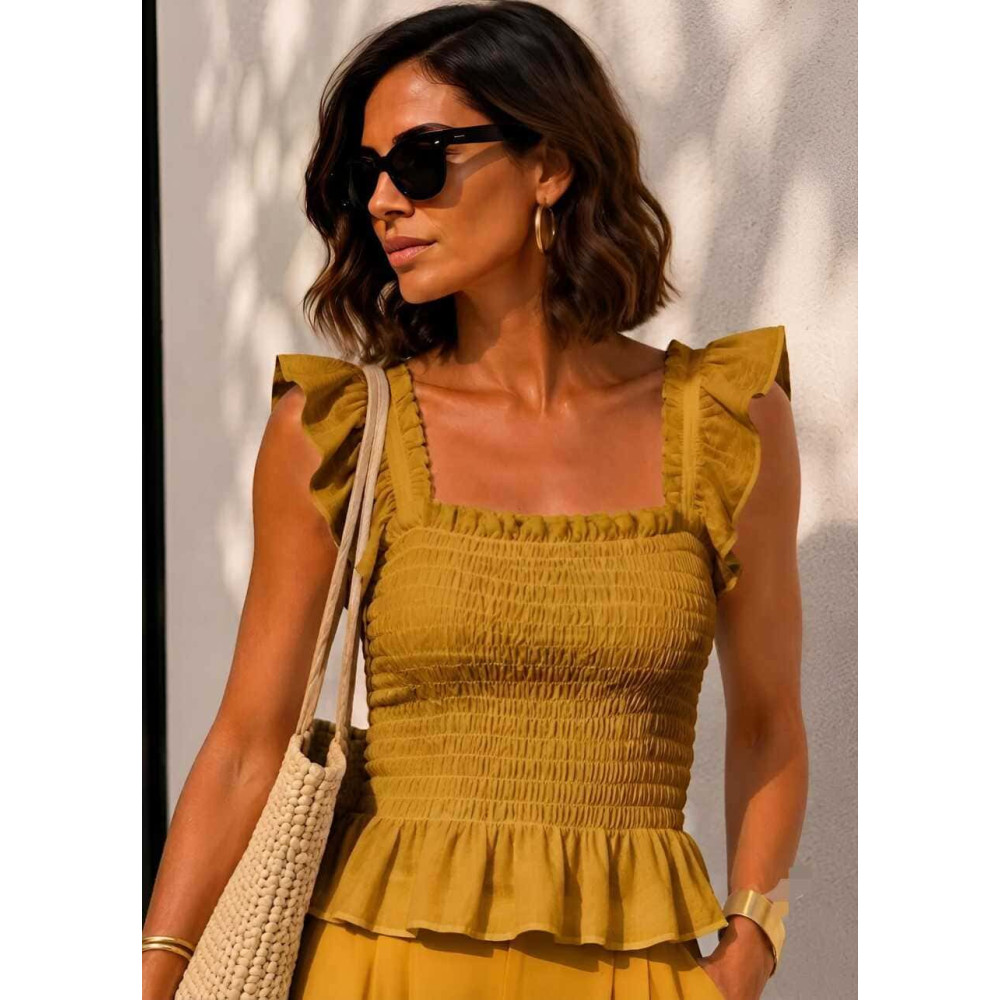 Top Nido de abeja MELYRA Mostaza HEVE