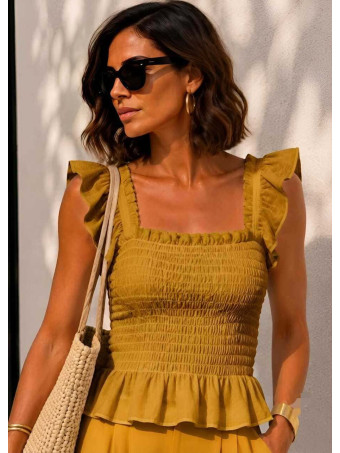 Top Nido de abeja MELYRA Mostaza HEVE