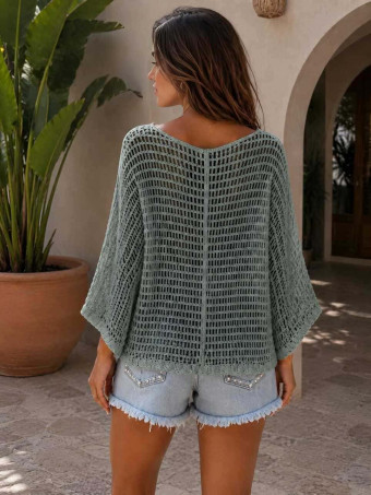 Cárdigan Crochet Murciélago SORIELA Verde Salvia HEVE