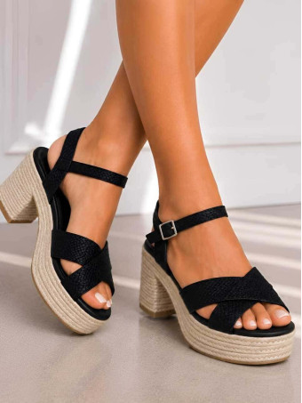 Sandalia Rafia con Tacón y Plataforma NARENZA Negro HEVE