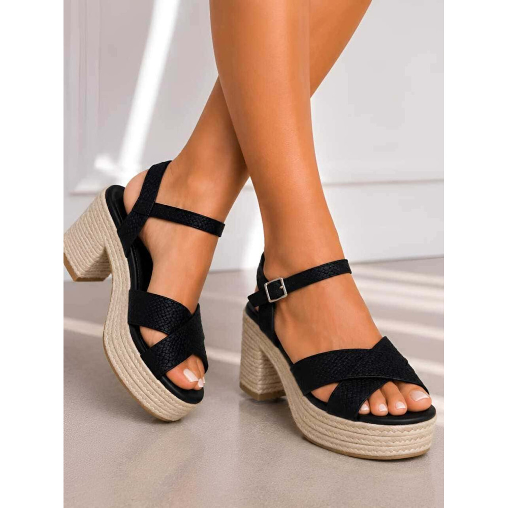 Sandalia Rafia con Tacón y Plataforma NARENZA Negro HEVE