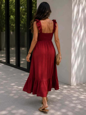 Vestido Largo Volantes VIANORA Burdeos HEVE