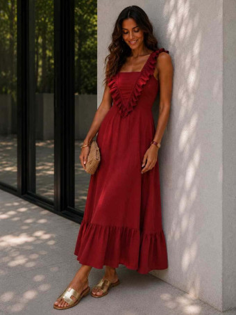 Vestido Largo Volantes VIANORA Burdeos HEVE
