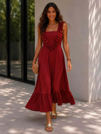 Vestido Largo Volantes VIANORA Burdeos HEVE