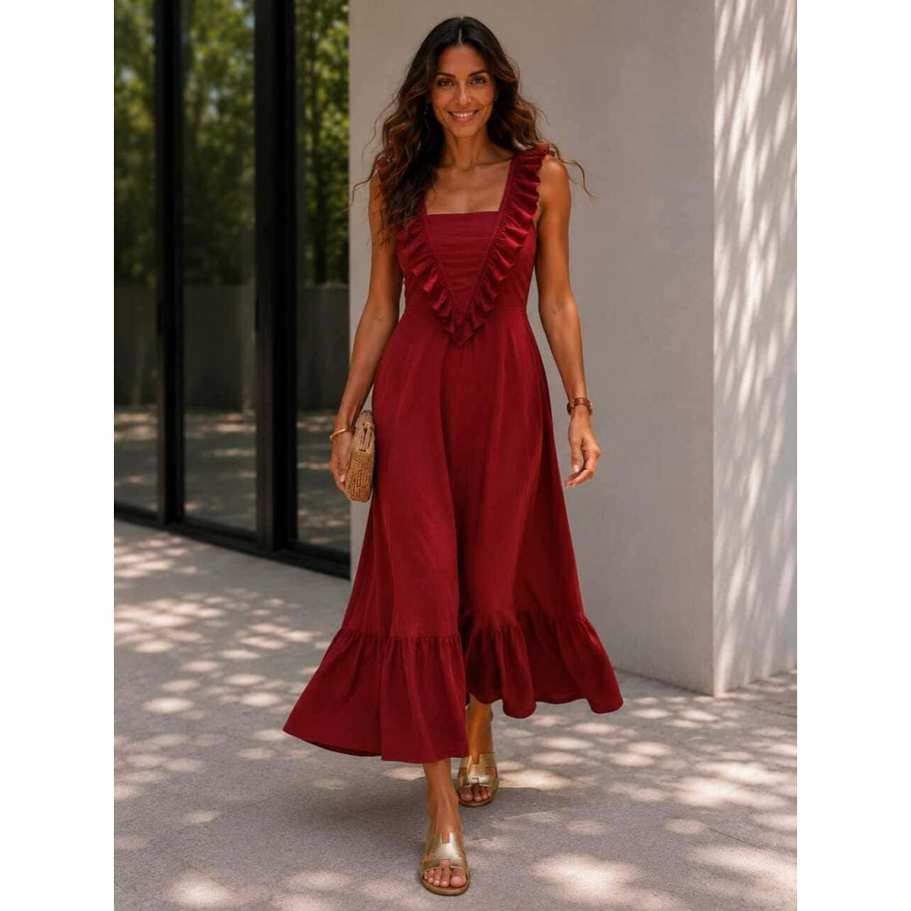 Vestido Largo Volantes VIANORA Burdeos HEVE