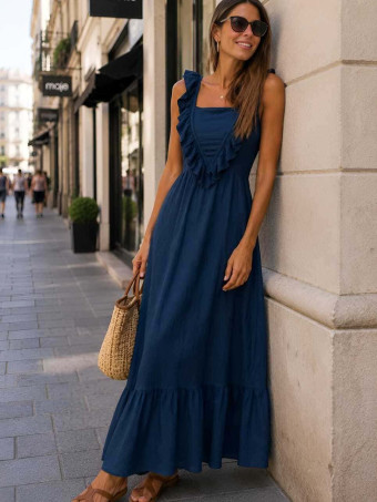 Vestido Largo Volantes VIANORA Marino HEVE