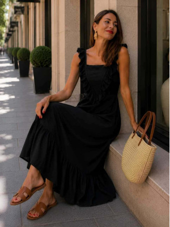 Vestido Largo Volantes VIANORA Negro HEVE