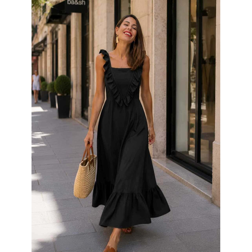 Vestido Largo Volantes VIANORA Negro HEVE