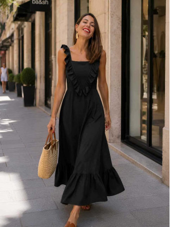 Vestido Largo Volantes VIANORA Negro HEVE