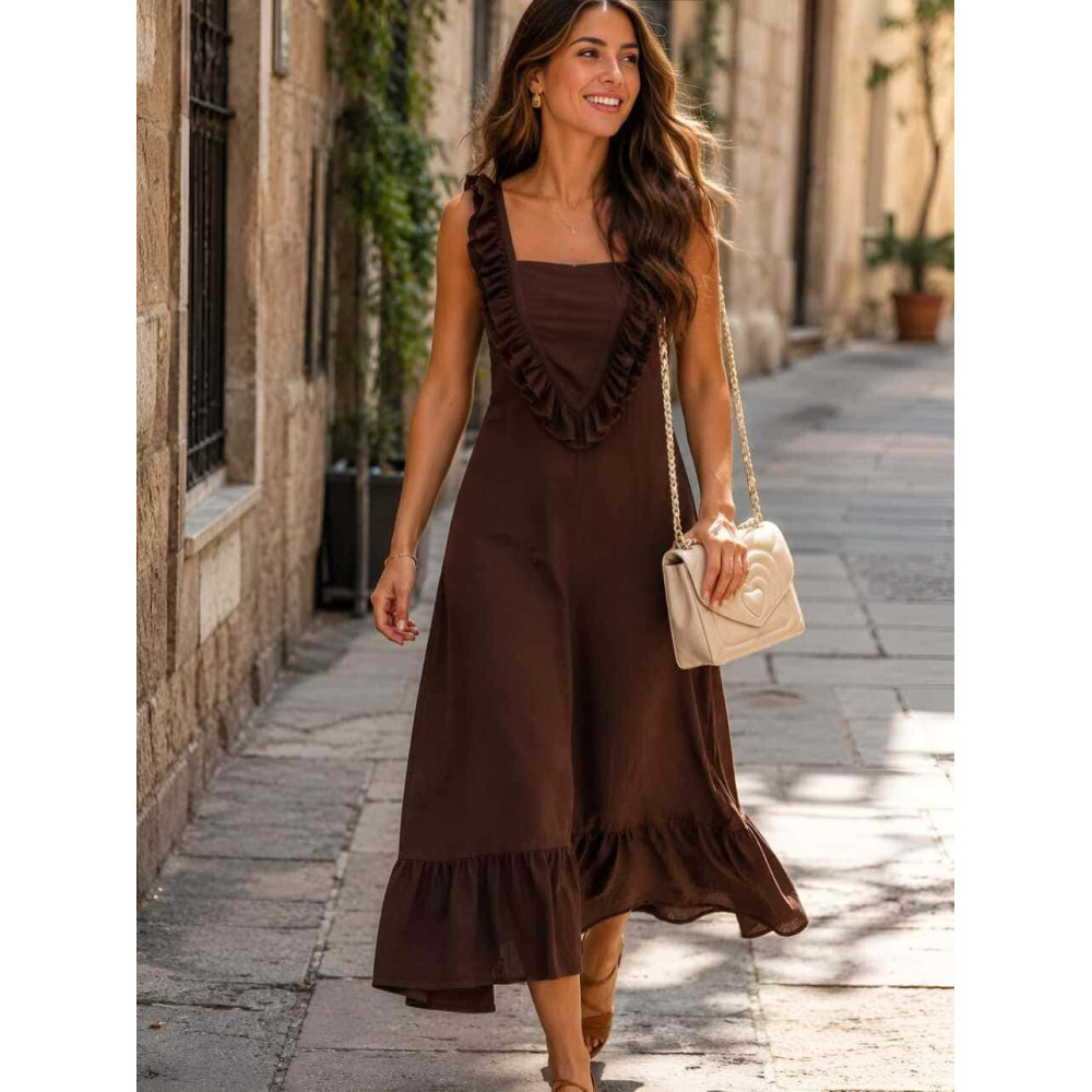 Vestido Largo Volantes VIANORA Marrón HEVE