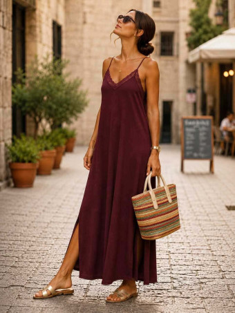 Vestido Lencero REENIE Burdeos HEVE
