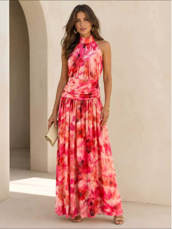 Vestido Halter Estampado KATALIA Coral HEVE