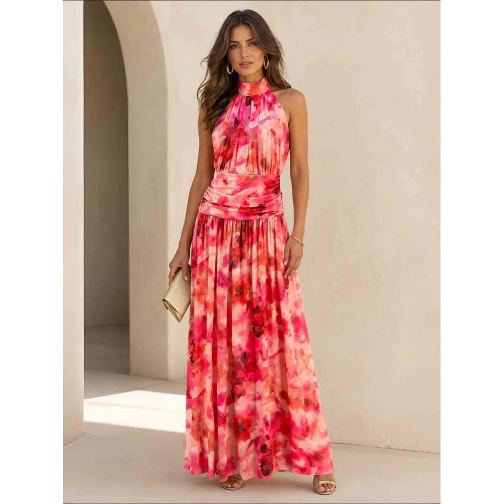 Vestido Halter Estampado KATALIA Coral HEVE