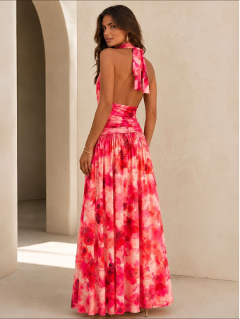 Vestido Halter Estampado KATALIA Coral HEVE