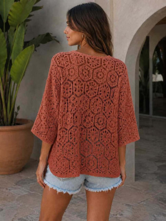 Cárdigan Crochet Murciélago CALYRA Terracota HEVE