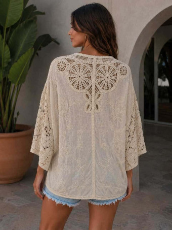 Cárdigan Crochet Combinada SHILOH Beige HEVE