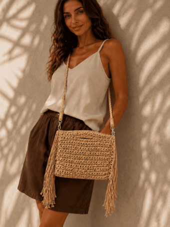 Bolso Macramé Flecos ZARENA Camel HEVE